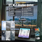 Raddy VP7 Wi-Fi Weather Station, 15-in-1 Wireless Weather Station Indoor Outdoor with Rain Gauge, Wind Speed, Temperature Humidity Monitor, Weather Forecast and Barometer, 7.4'' Digital Color Display