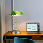 Newrays Green Glass Bankers Desk Lamp with Pull Chain Switch Plug in Fixture,USB Fast Charging Port