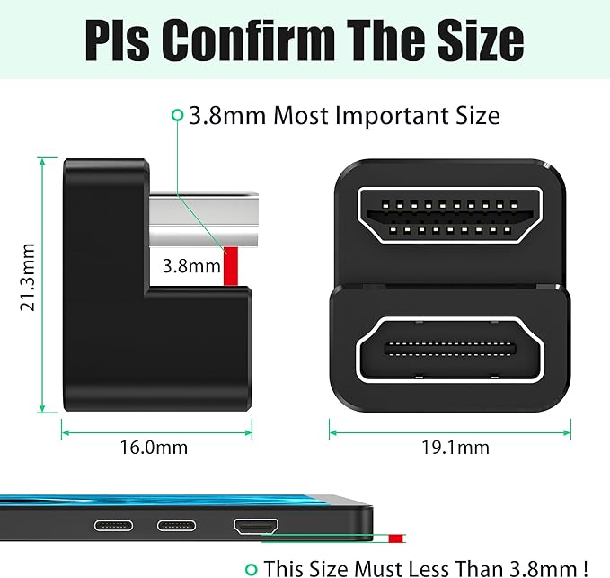 AGVEE 1 Pack (Short Side Inward) 180 Degree Angled HDMI Male to HDMI Female Adapter, U-Shaped 8K@60HZ Converter Coupler Connector Extender for Portable Display Monitor Accessories, Black