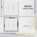 ENERLITES Jumbo Double Toggle Switch Cover, Large Two Gang Light Switch Wall Plate, Gloss Finish, Oversized 2-Gang 5.5" x 5.5", Polycarbonate Thermoplastic, UL Listed, 8812O-W-5PCS, White, 5 Pack