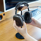 GEVO Headphone Stand for Desk, Walnut Wood & Aluminum Headset Stand, Universal Walnut Gaming Headset Holder with Solid Heavy Base for AirPod Max, Bose, Sony All Headphone Sizes (Circular Base)
