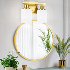 DIKAIDA Gold Bathroom Light Fixtures Over Mirror, 2-Light Modern Vanity Lights with White Glass Shade, Bathroom Wall Lamp Sconces for Mirror Bedroom, Living Room Hallway Small Space