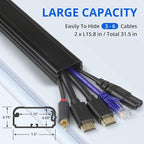 ZhiYo TV Cord Cover for Wall, 32 inch Cable Concealer, Cord Hider for Wall Mounted TV, Paintable Wire Cover to Hide Wires, Black Cable Raceway Kit, 2X L15.8in W1.5in H0.75in