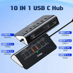 P9R PRO USB C Hub Ethernet, 10Gbps Laptop Docking Station 10-in-1 with USB-C & 2 USB-A 3.2 Data, LAN, 4K@60Hz, 2 USB A 2.0, PD 100W, SD/TF Ports, 3.28FT USB C Docking Station for PC, iPhone 17, Mac