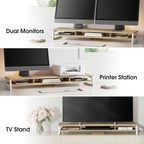 Fenge Dual Monitor Stand for Desk, 42.5in Large Monitor Riser for 2 Monitors, 2 Tier Computer Office Desk Top Shelf, Desktop Storage Stand for Laptop, PC, Computer, Printer