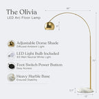 Brightech Olivia Floor Lamp, Arc Lamp for Living Rooms, Standing Lamp with LED Light Bulbs for Bedroom Reading, Great Living Room Décor, Tall Lamp for Offices – Brass/Gold