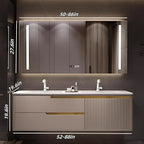 Bathroom Vanity with Double Sink - Smart Defogging Mirror & LED Lights on Both Sides, Floating Bath Sink Cabinet | 2 Drawers, Wave Shaped Panel (Khaki, 56IN)
