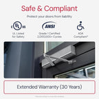 Lawrence Heavy Duty Door Closer Commercial Grade 1 - Adjustable 6-Speed Delayed-Action Door Control with 3 Pistons – Flexible Installation with Included Hardware - Embassy Series LH816