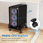 Pholiten Adjustable Computer Tower Stand,7.28 to 11.81 inch Wide Steel CPU Stand with 4 Rolling Caster Wheels,，Under Desk CPU Holder PC Floor Cart PC Riser,132lbs Capacity Weight