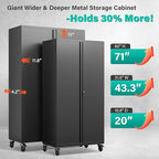 SISESOL Wide & Deep Metal Storage Cabinet with Wheels,Tall Rolling Garage Storage Cabinet with Lock,Black Metal Cabinets with Pegboards and Shelves,Tool Locker for Garage,Home,Office,43''Wx 20''Dx71"H