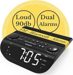 MangoKit FM Radio with Bluetooth 5.3, Dual Alarm Clock for Bedrooms, 90dB Loud Alarm for Heavy Sleepers, Snooze, 9 Natural Sounds, Stereo Speakers, Large Dimmable Display |20 FM Presets | Clear Screen