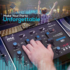 Pyle Wireless DJ Audio Mixer - 3 Channel Bluetooth Compatible DJ Controller Sound Mixer, Mic-Talkover, USB Reader, Dual RCA Phono/Line In, Microphone Input, Headphone Jack, Black - PMX8BU