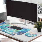 Britimes Sea Turtle Cute Ocean Keyboard Mouse Pad Set 4in1 Large Mousepad+Keyboard Wrist Rest+Mouse Wrist Rest+Coaster Set with Ergonomic Design for Home Office Computer 35.4x15.7 inches