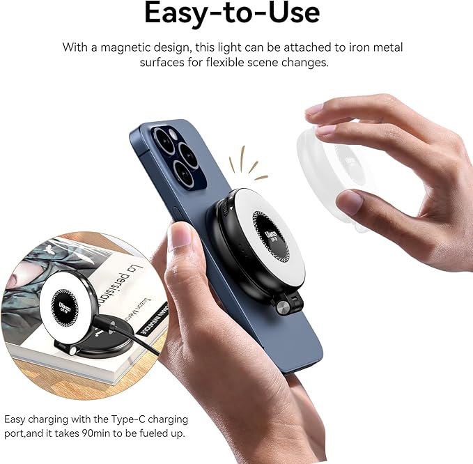 Fill Light for Magsafe LED Phone Light Attachment Selfie Ring Light Brightness Adjustable Compatible w Magsafe for iPhone Smartphone Vlogs/Photography/Video Conference Color White