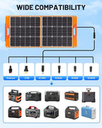 100W Portable Solar Panel for Power Station, 19.8V Foldable Solar Charger with DC/XT60/Anderson Cable & QC3.0 USB Outputs, 23% High Efficiency IP65 Waterproof 2 Kickstands for Outdoor Camping RV Trip