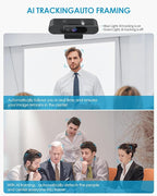 MOERTEK 4K Webcam for PC, Ultra 4K HD, AI Auto Framing, Webcam for Streaming, Auto Focus, Dual Noise Reducing Mics, 5X Digital Zoom, 92°FOV, Plug and Play, Ideal for High-End Meeting, Streaming