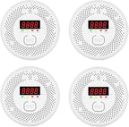 High Definition Color Screen Detector LCD Powered by Carbon Monoxide Detector and Smoke Alarm Battery (excluding Battery) (Compact Design, 4Pack-CO&Smoke)