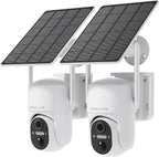 HOSAFE.COM Home Security Cameras Wireless Outdoor, Outdoor Camera Wireless WiFi, 360 Camera Solar Powered, PTZ, PIR Sensor, 2K HD Color Night Vision, 2-Way Talk, IP66 Waterproof, 2 Pack