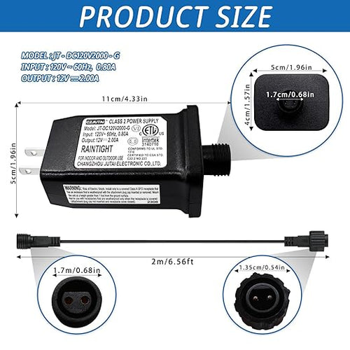 12V 2A Class 2 Power Supply Replacement LED Transformer IP44 LED Light Controller Low Voltage Transformer for Christmas String Light Inflatable Device (12V24W 1PC)