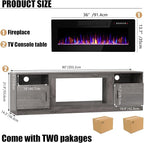 VITESSE TV Stand with 36" inch Electric Fireplace Up to 90" TVs, LED Light Entertainment Center, 80" Modern Wood High Gloss Fireplace with Highlight Storage Cabinet for Living Room (Gray)