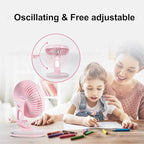 MAWFOZIN Small Desk Fan With Night Light, Auto Oscillating Table Fan With 3000mAh Rechargeable Battery, USB Personal Fan With 4 Speeds Wind, Adjustable Fan For Home, Office Bedroom, Camping (pink)