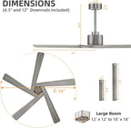 WINGBO 54" ABS DC Ceiling Fan No Light, 5 Blade Wood Grain ABS Ceiling Fan with Remote, 6-Speed Reversible DC Motor, Ceiling Fans without Light for Kitchen Bedroom Living Room, Antique Nickel and Grey