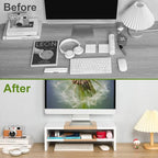 TEAMIX 2 Tiers Desktop Monitor Stand Riser 20 Inch Printer Stand with Storage Small TV Riser Laptop Wooden Desk Organizer Shelf Bookshelf Maple (White+Maple, 2 Tiers)