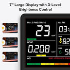 16 in 1 Air Quality Monitor Indoor 7" Display 9 AQI+7 AQI Alerts, CO2 Monitor Air Quality Tester for CO2, TVOC, PM2.5 PM1.0 PM10, HCHO Temperature Humidity AQI & Time Air Quality Meter for Home
