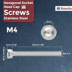 Kozelo 25pcs Socket Head Cap Screws - [M4-0.7 x 35mm] 304 Stainless Steel Allen Socket Drive for Electrical Motor 3D Printing Fan Engine Replacement Use, Silver