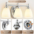 EJIAXIN Bathroom Light Fixtures, 3 Light Bathroom Lighting Fixtures Over Mirror Wall Mounted Lighting Chrome Vanity Light for Living Room Cabinet