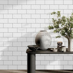 Vamos Tile 100-Piece Glossy Pure White Peel and Stick Backsplash Tile,3''x6'' PVC Subway Tile with Dark Gray Grout,Stick on Backsplash for Kitchen/Bathroom/Fireplace