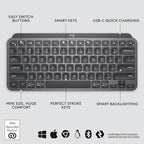 Logitech MX Keys Mini Minimalist Wireless Illuminated Keyboard, Compact, Bluetooth, Backlit, USB-C, Compatible with Apple macOS, iOS, Windows, Linux, Android, Metal Build - Graphite
