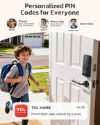 TCL D2 Plus Fingerprint Smart Lock, Wi-Fi Keyless Entry Door Lock, IP55 Weatherproof, Built-in Doorbell, Auto Lock, Easy Install, Black