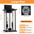 SIAFAVOI 2-Pack Large Outdoor Wall Light, 16" Exterior Lighting Fixtures Wall Mount, 2-Light Waterproof Wall Sconce, Modern Black Outdoor Lamps for Patio, Entryway