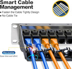 PBAEGAV 12 Port Patch Panel Blank UTP/STP 1U 19“ Keystone Patch Panel with Cable Management and Support Bar Compatible with LC/SC/ST/FC/USB/HDMI Keystone Jack(12 Port)