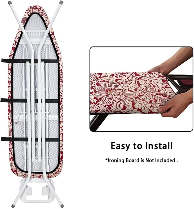 ZCFYGDX Vintage Red Floral Print Ironing Board Cover with Elastic Edge 3 Bottom Nylon Buckle Straps Breathable Resist Scorch Staining Suitable for Size-L Iron Board House William Morris Decor