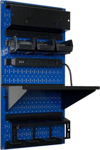 Wall Control Power Tool Storage Organizer Kit Cordless Drill Holder Charging Station Rack 16” x 32” Metal Pegboard Organization System (Blue Pegboard)