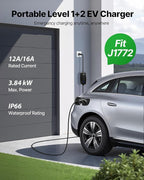 VEVOR Level 1&2 EV Charger, 16 Amp Adjustable Current, Electric Vehicle Portable Charger with 25 ft Cable, 120V-240V, NEMA 6-20P Plug NEMA 5-15 Adapter, LCD, Home Car Charging Station for SAE J1772 EV