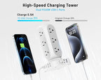 Flat Plug Power Strip Tower 15FT, 40W Total Fast Charging Station, Dual PD 20W USB-C Surge Protector with 12 AC Outlets and 8 USB Ports (4 USB C), Long Extension Cord for Home Office Dorm Room