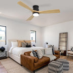 revoici Flush Mount Ceiling Fan with Light Remote, 52inch Natural Wood Ceiling Fans, 6 Speeds Reversible DC Motor 3CCT LED Lighting, Indoor Outdoor Fan Farmhouse Bedroom Living Room