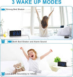 Extra Loud Dual Alarm Clock with Vibration for Bedroom,Extreme Bed Shaker Alarm Clock for Deep Sleeper Hard of Hearing Deaf,7" Clear LED Display,USB Port,Battery Backup,Easy to Set for Senior,Kids,DST