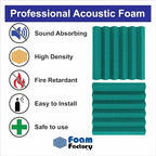 Foam Factory Inc 24 Pack Color Acoustic Foam Panel Studio Soundproofing Wedge Wall Tiles 12” X 12” X 2” (Teal)