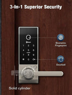 Smart Lock Doorbell Fingerprint Smart Door Lock Deadbolt for Homeowners or Parents Door Lock with Camera and Door Handle for Renters, Keyless Entry Door Lock for Front Door (Contour Bronze)
