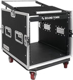 Sound Town Enhanced Thickness 1/2" (12mm) Plywood 10U Audio Rack/Road Case with 14U Slant Mixer Top, 25’’ Rackable Depth and Casters-Pro Tour Grade (STMR-DE10UW)