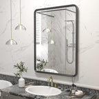 22x30 Inch Black Matte Framed Mirror for Bathroom, Rounded Rectangle Mirror, Bathroom Vanity Mirror for Wall, Anti-Rust, Shatterproof (Horizontal/Vertical)