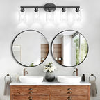 Unicozin 5 Light Bathroom Light Fixtures,33.5 Inch Vanity Lights for Bathroom, Lacquered Black Wall Lamp with Clear Glass for Mirror, Living Room, Hallway, Cabinet, E26 Base