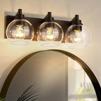 METWET Bathroom Light Fixtures Over Mirror, 3-Light Oil Rubbed Bronze Vanity Light with Clear Glass Globe Shade, Modern Sconces Wall Lighting, Bathroom Wall Lights for Bedroom Hallway, VL195-ORB-3
