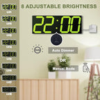 CHKOSDA LED Large Digital Wall Clock, Oversize Digital Clock with 6” Numbers, Remote Control Count up/Countdown Timer Clock, Auto Dimmer, Big Calendar and Thermometer（Yellow