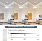 SODSEA Ceiling Fans with Lights, 52 inch White Ceiling Fan with Light and Remote Control, Reversible, 3CCT, Dimmable, Noiseless, Small Ceiling Fan for Bedroom, Indoor/Outdoor Use