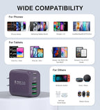 60W 2-Pack USB C Wall Charger Block, 5-Port C Charger Fast Charging Block PD Power Adapter +QC 3.0 Multiport Type C Box Brick Cube USB A Wall Plug for iPhone 14/15/16/17 Pro Max,Samsung Galaxy(Purple)